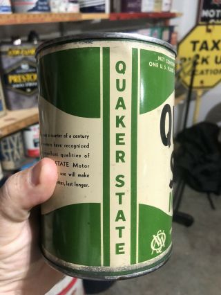 Rare.  1940s Vintage Quaker State Motor Oil Old 1 Qt.  Tin Can.  Can.  Oil.  Farm