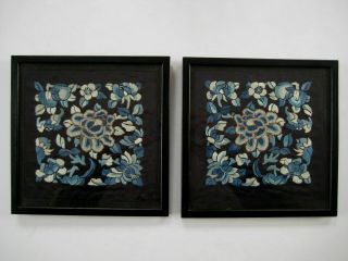 Framed Antique Chinese Embroidery Panels With Forbidden Stitch
