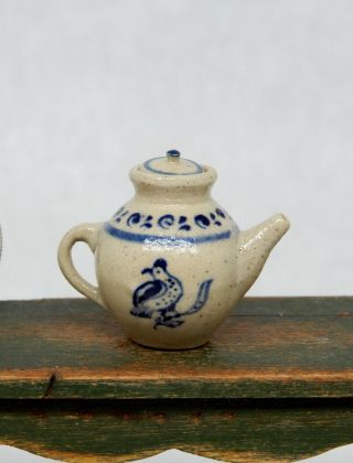 Vintage Jane Graber Stoneware Bird Teapot Artisan Dollhouse Miniature 1:12