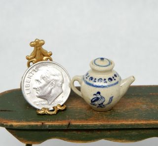 Vintage Jane Graber Stoneware Bird Teapot Artisan Dollhouse Miniature 1:12 2