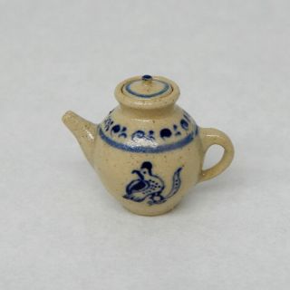 Vintage Jane Graber Stoneware Bird Teapot Artisan Dollhouse Miniature 1:12 3