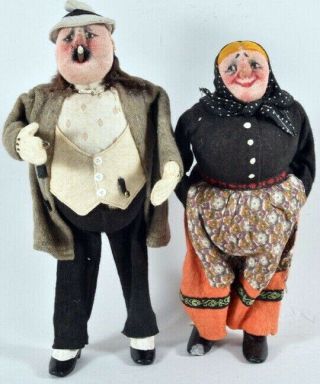Extr,  Rare German Antique Kammer & Reinhardt Cloth Character Dolls Old Couple
