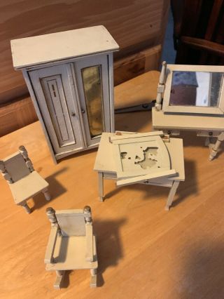 Vintage Wood Wooden Doll House Furniture - 5pc