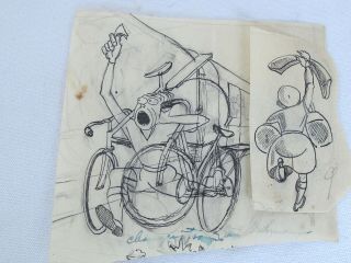 1930 ' s Pen & Ink Comic Sketches of Comic Bicycle Riders 8 Sketches 3