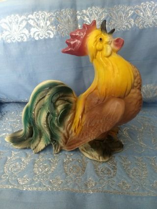 Ceramic Crowing 1980 ' s Rooster Figurine 7 