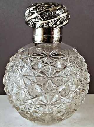 1897 English Sterling Silver And Cut Crystal Perfume Bottle Nr