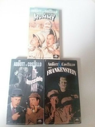 3 Rare Abbott And Costello Monster Movies Vhs,  Mummy - Frankenstein - Invisible Man.
