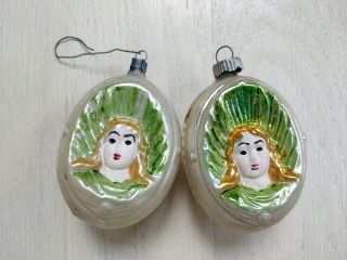 Antique/vintage 2 German Glass Christmas Ornaments Jesus Face Egg