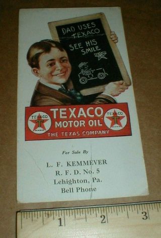 Vtg 1920s Texaco Motor Oil Texas Company Lehighton Penn Pa Old Rare Blotter Card