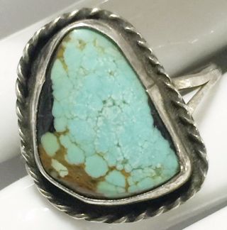 Antique Old Pawn Navajo Sterling Silver Bisbee Turquoise Rope Bezel Ring Size 10