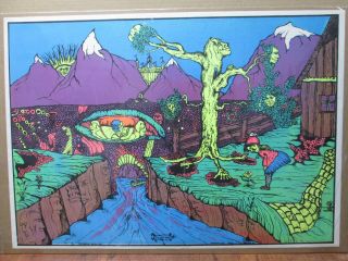 Vintage Black Light Poster Psychedelic World If I Was Alone 1970 In G153