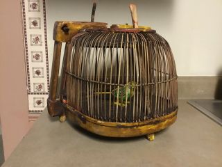 Vintage Primitive Antique Handmade Folk Art Wooden Bird Cage Old