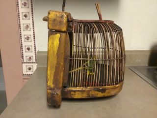 Vintage Primitive Antique Handmade Folk Art Wooden Bird Cage OLD 3