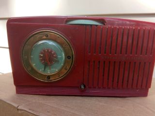 Vintage General Electric Clock Radio Model 515 Bakelite Rare Red Color