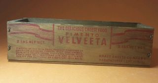 Early Vintage " Kraft Cheese Company " Pimento Velveeta Wooden Cheese Box 2 Lb