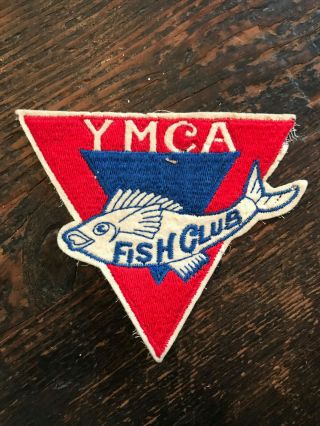 YMCA FISH CLUB Triangle Advertising Patch Rare Antique Old Vintage 1940s 1950s 3