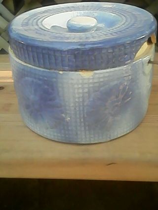 Antique Blue And White Stoneware Butter Crock Daisy Pattern
