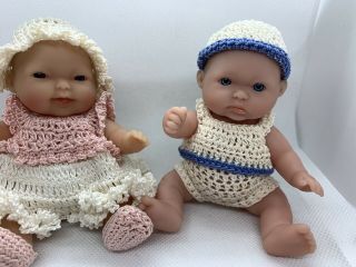 (2) Vintage - Collectible Berenguer Boy&girl 5 " Baby Dolls With Crocheted Outfits
