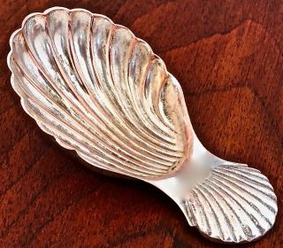 - English 18th Century Old Sheffield Plate Tea Caddy Spoon: Shell Bowl & Handle