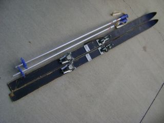 Vintage Usa Pro Downhill Cross Country Skis Skiing 1960 Cubco Bindings & Poles