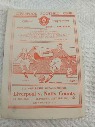 Liverpool Fc V Notts County Jan 29th 1949 Fa Cup And Very Rare