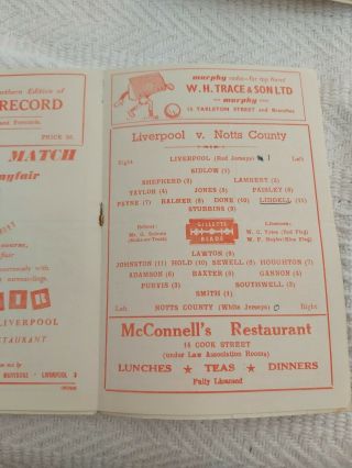 LIVERPOOL FC v Notts County Jan 29th 1949 Fa cup And VERY Rare 3