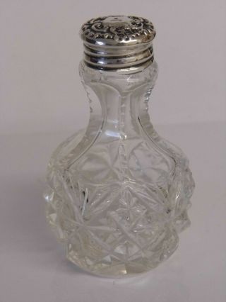 Antique Edwardian Sterling Silver & Cut Glass Pepper Shaker Bottle London 1907