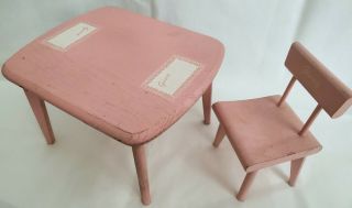 Vintage Vogue Ginny Doll Pink Furniture Table & 1 Chair Plus Dresser