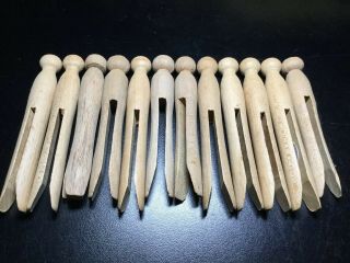 Vintage Set Of 12 Wooden Clothespins 1950’s Vintage Rare Classic Round Head