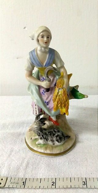 Antique Sitzendorf Dresden Porcelain Figurine Woman With Goat 5” (chip)