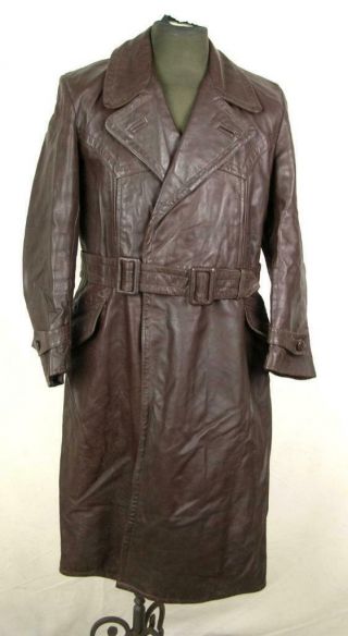 Ww2 Wwii German Army Luftwaffe Officer Brown Leather Field Coat Greatcoat