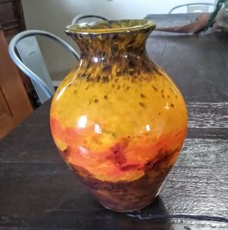 Antique French Art Deco Muller Freres Signed Mottled Art Glass Vase