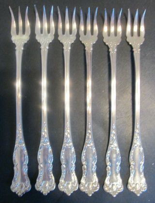 6 Vintage Wm.  Rogers & Son Silver Plate Seafood Cocktail Oyster Forks - Oxford