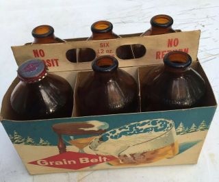 Rare Grain Belt Beer Bottle Cardboard Carrier Bottles Six Pack Shorty Collector