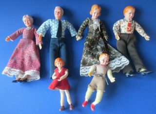 Vintage Miniature Dollhouse Family Of 6 Dolls 1:12 Shackman Concord Caco??
