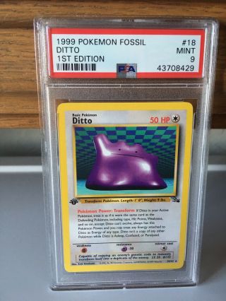 1st Edition Ditto Psa 9 Non Holo Rare 1999 Wotc Pokemon Card Fossil Set