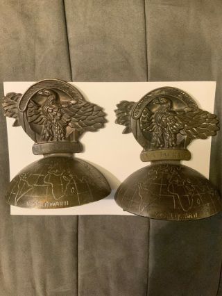 Very Rare Wwii Ruptured Duck Honorable Service Bronze/brass Bookends Signed