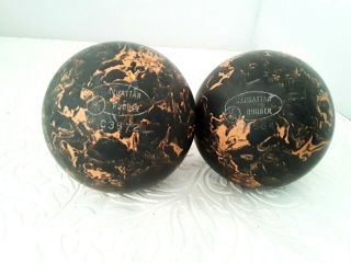 Vintage Manhattan Rubber Duckpin Bowling Balls C3572 / C3554 Black & Orange