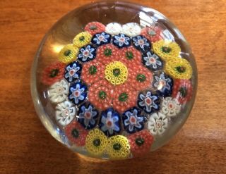Antique Glass Millefiori Paperweight Multi Color - 6.  5 " Round - Etched China