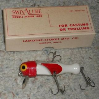1949 Lamothe - Stokes Swivalure 3 " Fishing Lure - Red & White With Box Rare