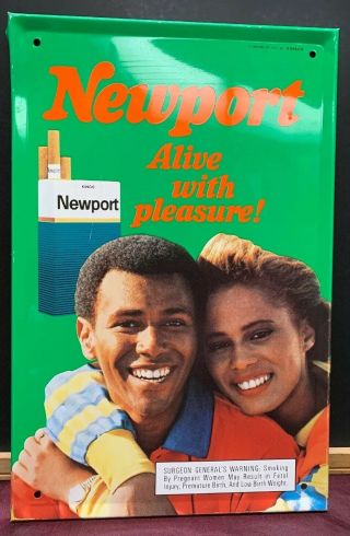 Rare Vintage Newport Cigarettes “alive With Pleasure” Embossed Metal Sign 14x9