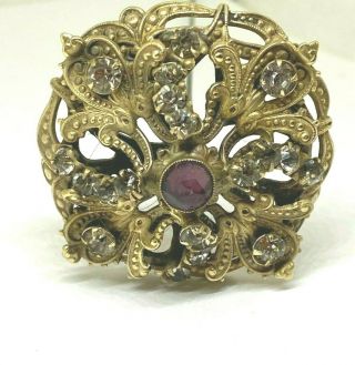 Antique Hat Pin Ornate Peaked Amethyst Center Clear Rhinestone Accents.  Lovely 1