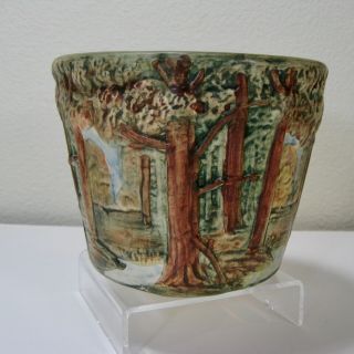 Antique Weller Pottery Forest Pattern Jardiniere - 4 1/2 Inch
