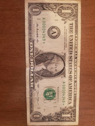 2013 Low Serial Number $1 One Dollar Star Note Bill Series A Rare Repeater 0000