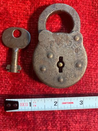 Vintage Antique Ironsides Six Lever Padlock Pad Lock With Key