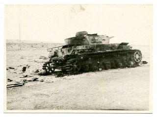 Ww2 Wrecked German Tank Afrika Korps Photo Rare