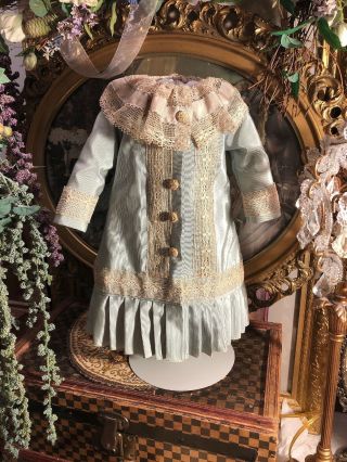 Antique Style Vintage Silk Ribbed & Lace Trim Doll Dress