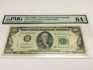 1950 - D $100 Federal Reserve Note " G12373612a " Pmg 64epq $100 Dollar Bill - Rare -