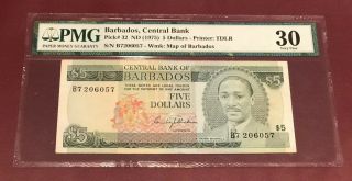 Central Bank Of Barbados 5 Dollars Pmg 30 Pick 32 Issued 1975 Rare