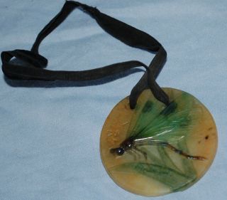 Rare Old Antique Large Jade Pendant With Dragon Fly - Oriental - Stunning